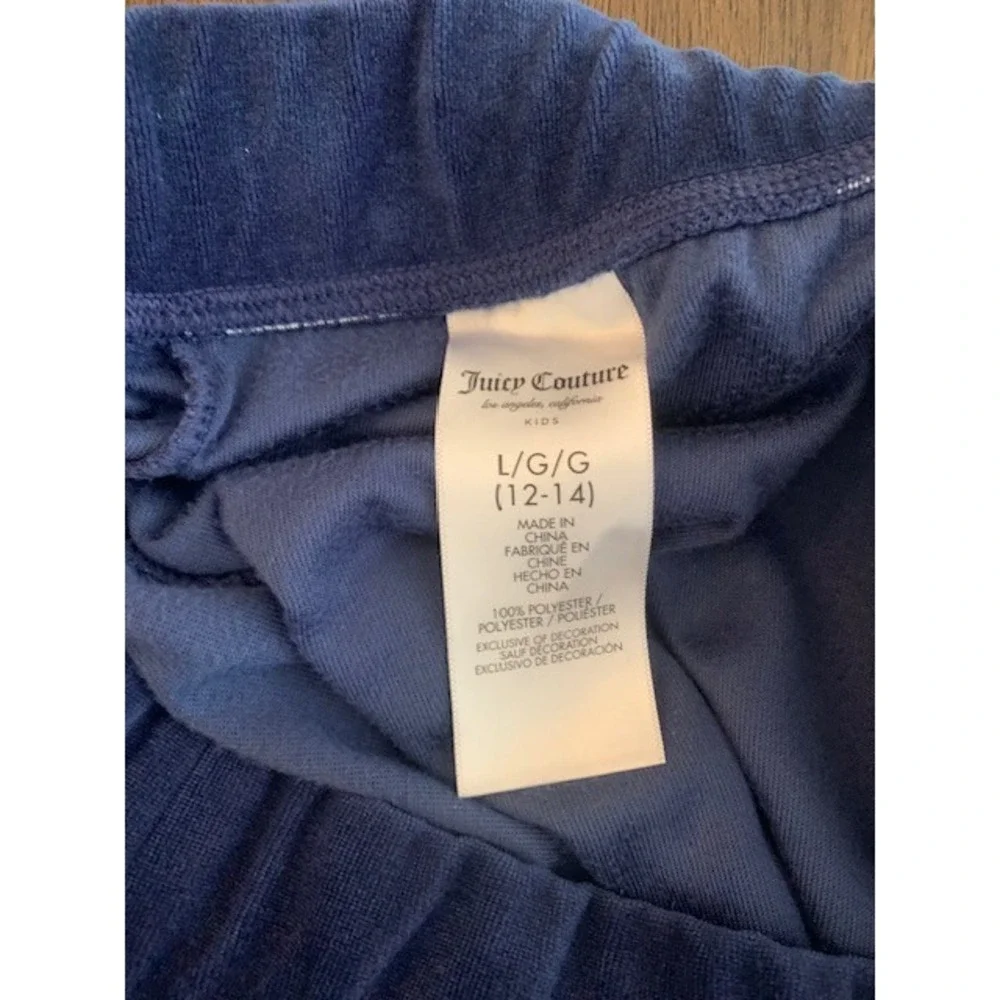 Juicy Couture Kids Blue Velour Track Pants Size L 12-14 Y2K Loungewear JC Logo